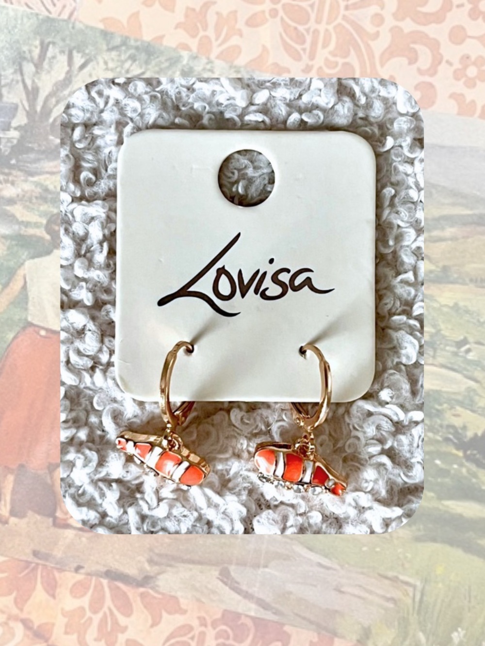 Lovisa 🎉🎉Gold Hoop Rhinestone Orange Sushi Dangling Earrings